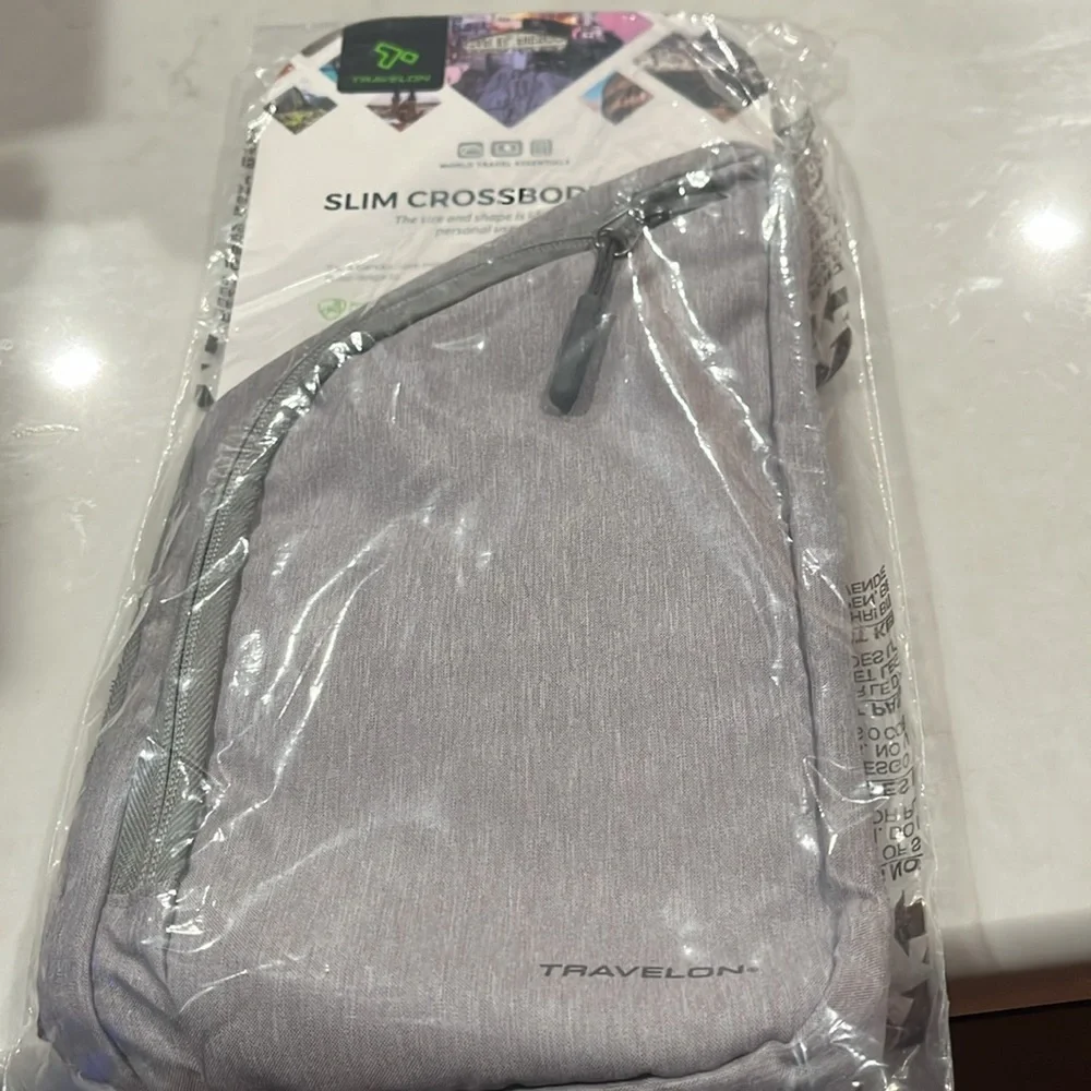 TRAVELON Gray Slim Crossbody Bag/Brand New in Package!!